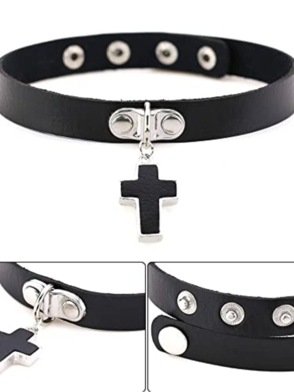 5 Pcs Leather Choker Punk Choker Necklace Set, Adjustable Soft Black PU